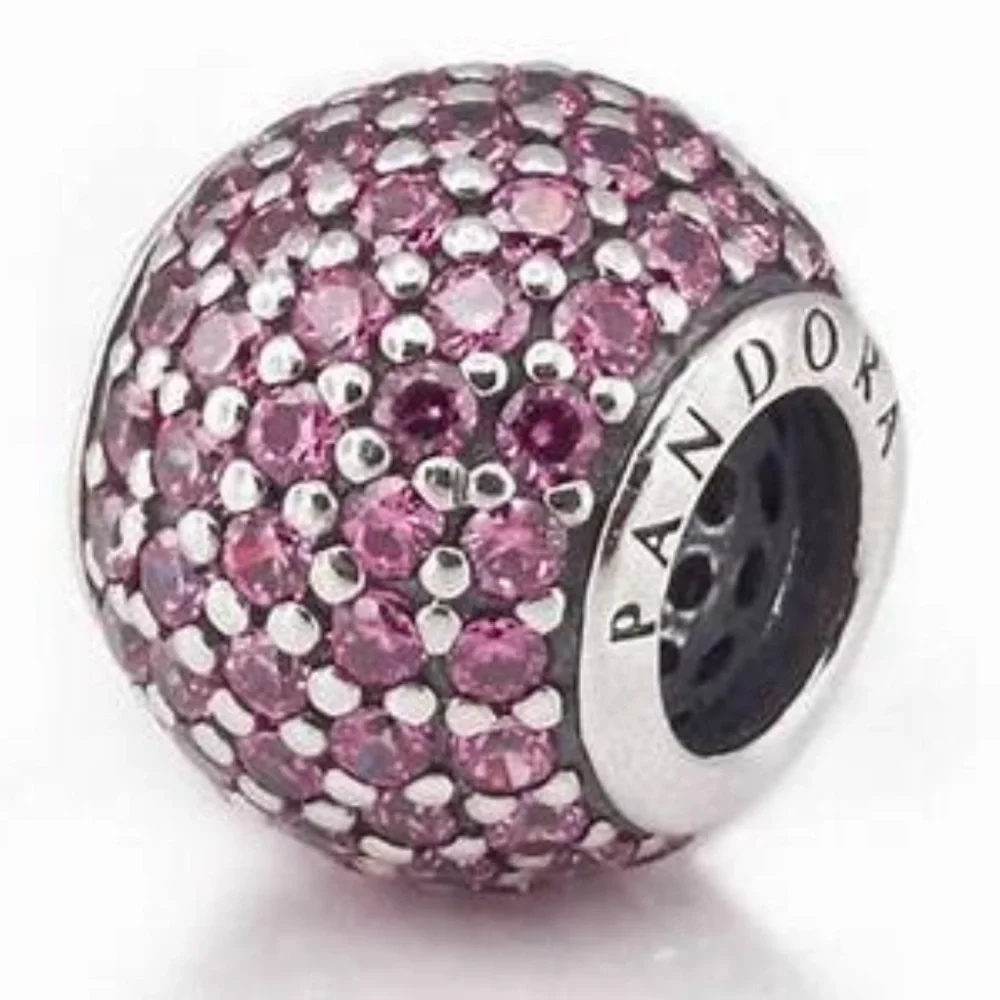 PANDORA Pink leather and Crystal pave ball charm set